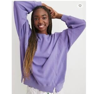 Aerie The Chill Crew Oversized Distressed Sweatshirt Solar Violet Sized Medium